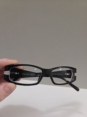 Prada VPR 12H Black Rectangular Glasses Frames - Made in Italy